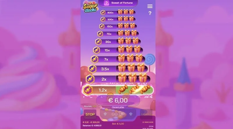Sugar Stacks – uzvaras solis ar pašreizējā stāva izgaismojumu un reizinātāja skaitītāju